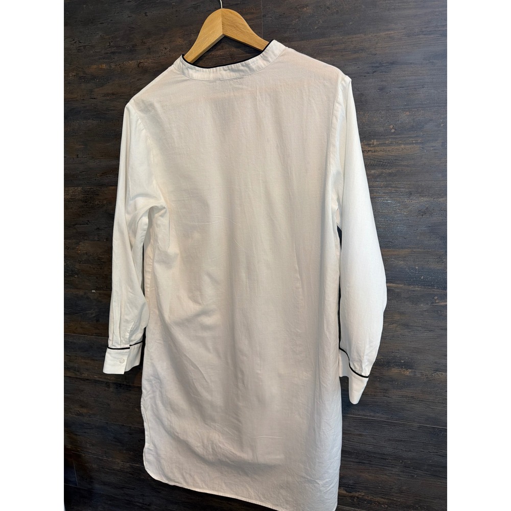 Airelles White 100% Cotton Liquette Tunic Shirt Mandarin Collar Navy Trim Size S - Picture 2 of 4